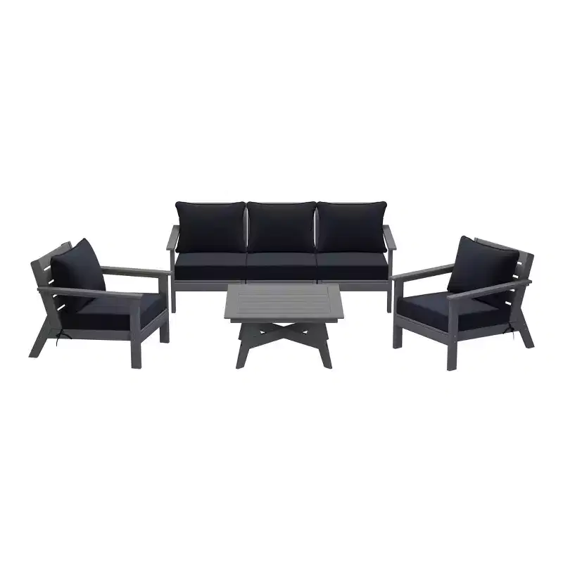 WestinTrends Avalon Outdoor 6-Piece Modular Sectional Patio Furniture Sofa Set, Gray/Navy Blue