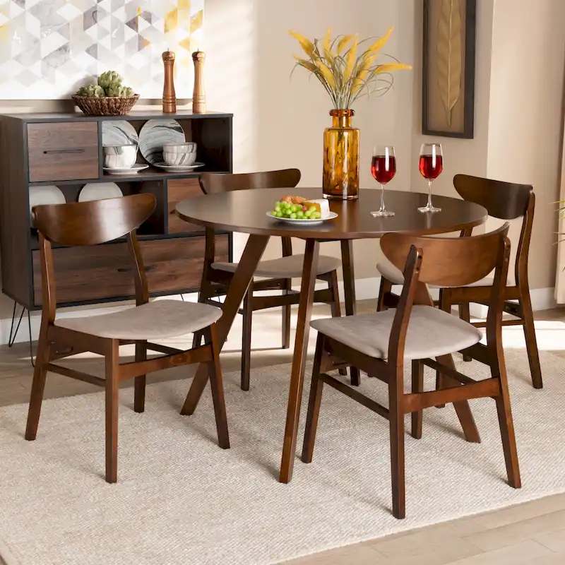 Solid Wood Dining with Half-Round Legs, 4 Chairs & Bench – Natural / Grey, Seats 6