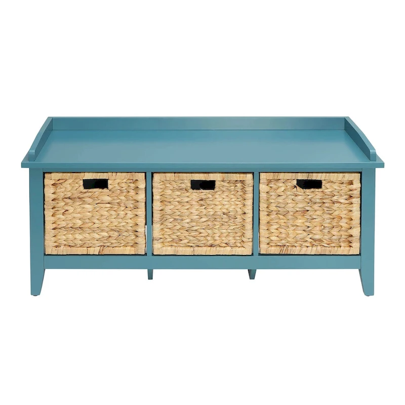 HomeRoots 43 Teal Blue Solid Wood Storage Bench with Drawers - 43