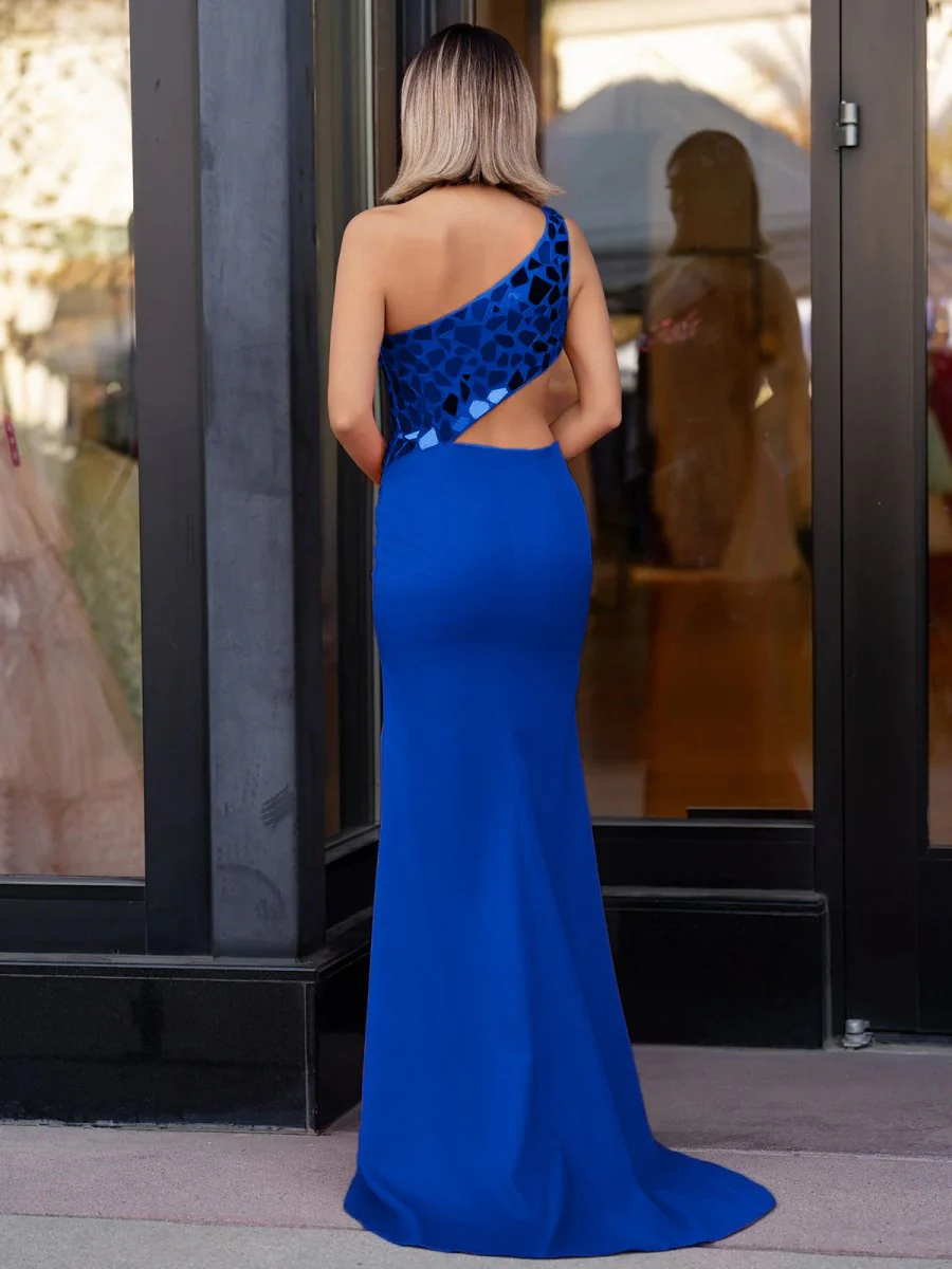 Sheath One Shoulder Cut Mirror Sequins Prom Dress
