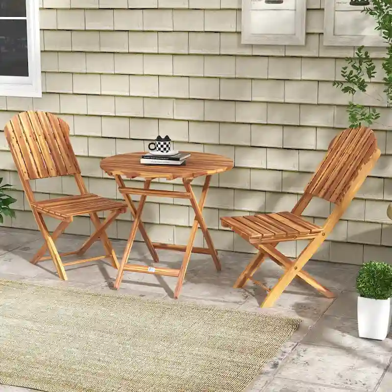 Outsunny 3-Piece Acacia Wood Bistro Set, Foldable Bistro Table and Chairs, Outdoor Bistro Set for Garden, Backyard, Balcony