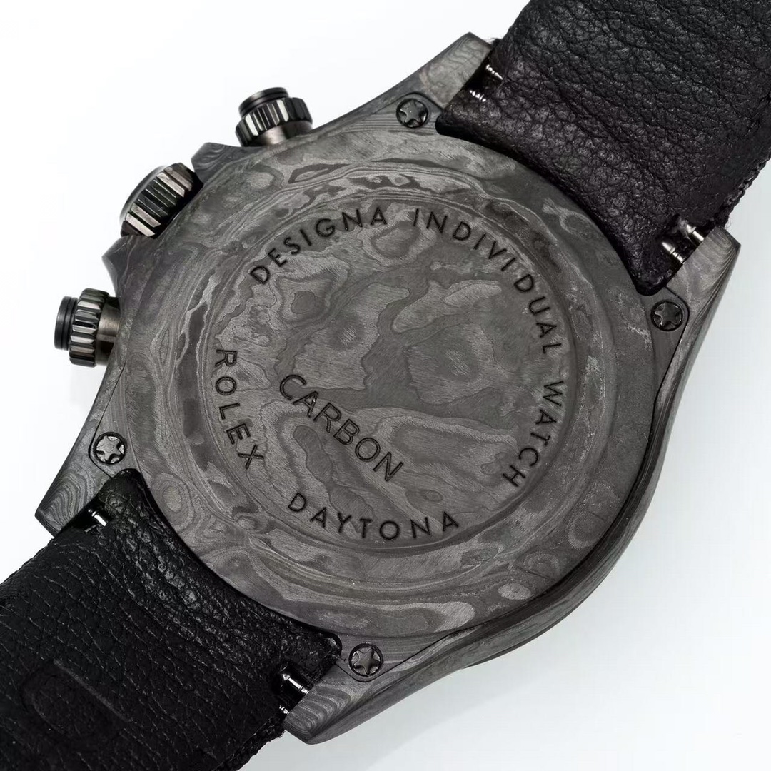 Carbon Daytona caseback with engraved text and serial number