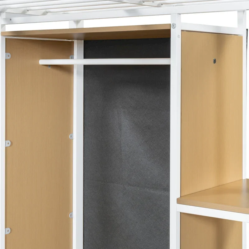 Twin Metal Loft Bed with Built-in Wardrobe & Desk