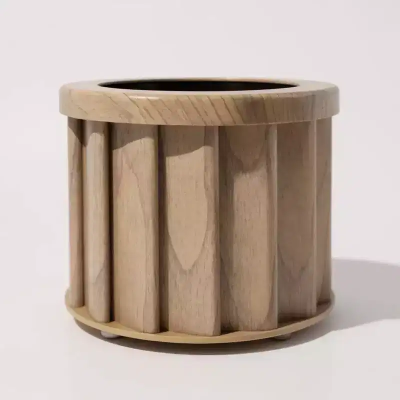 Modern Ash Brown Small Round Aluminum Planter for Indoor Outdoor Use, Textured Flower Pot with Drainage and Durable Finish