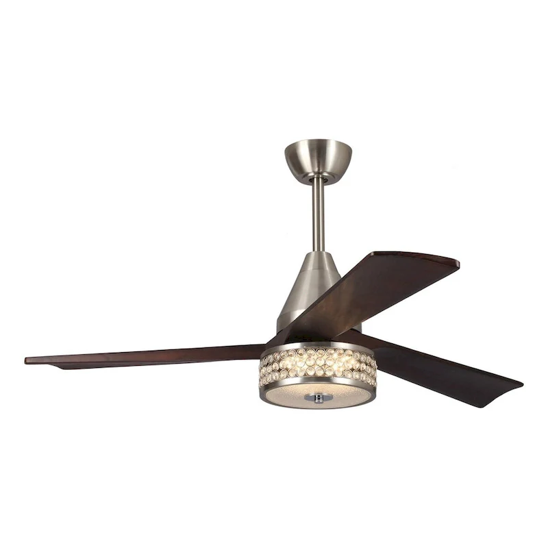 52  Walnut Wood 3-Blade Crystal LED Ceiling Fan with Remote
