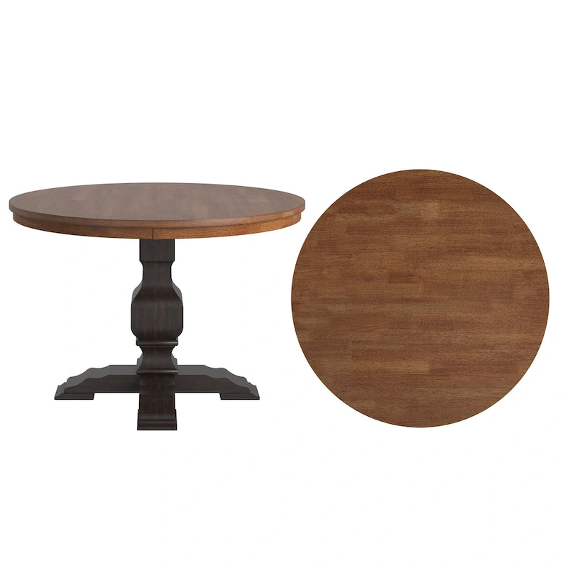 Ronda Two-Tone Round Solid Wood Top Dining Table