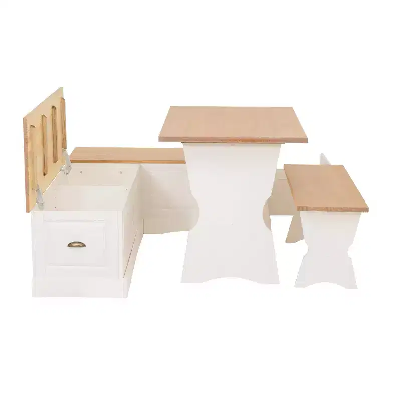 Linon Colby Backless Nook Dining Set White Honey