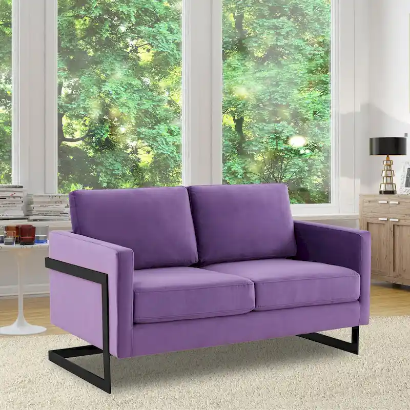 Upholstered Loveseat Sofa in Velvet Fabric with Removable Cushions and Stainless Steel Frame