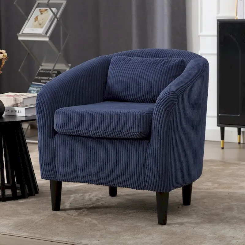 Navy Blue / Black / Camel / Beige / Dark Grey / Emerald Mid-Century Corduroy Upholstered Armchair with Wooden Legs - Single Use
