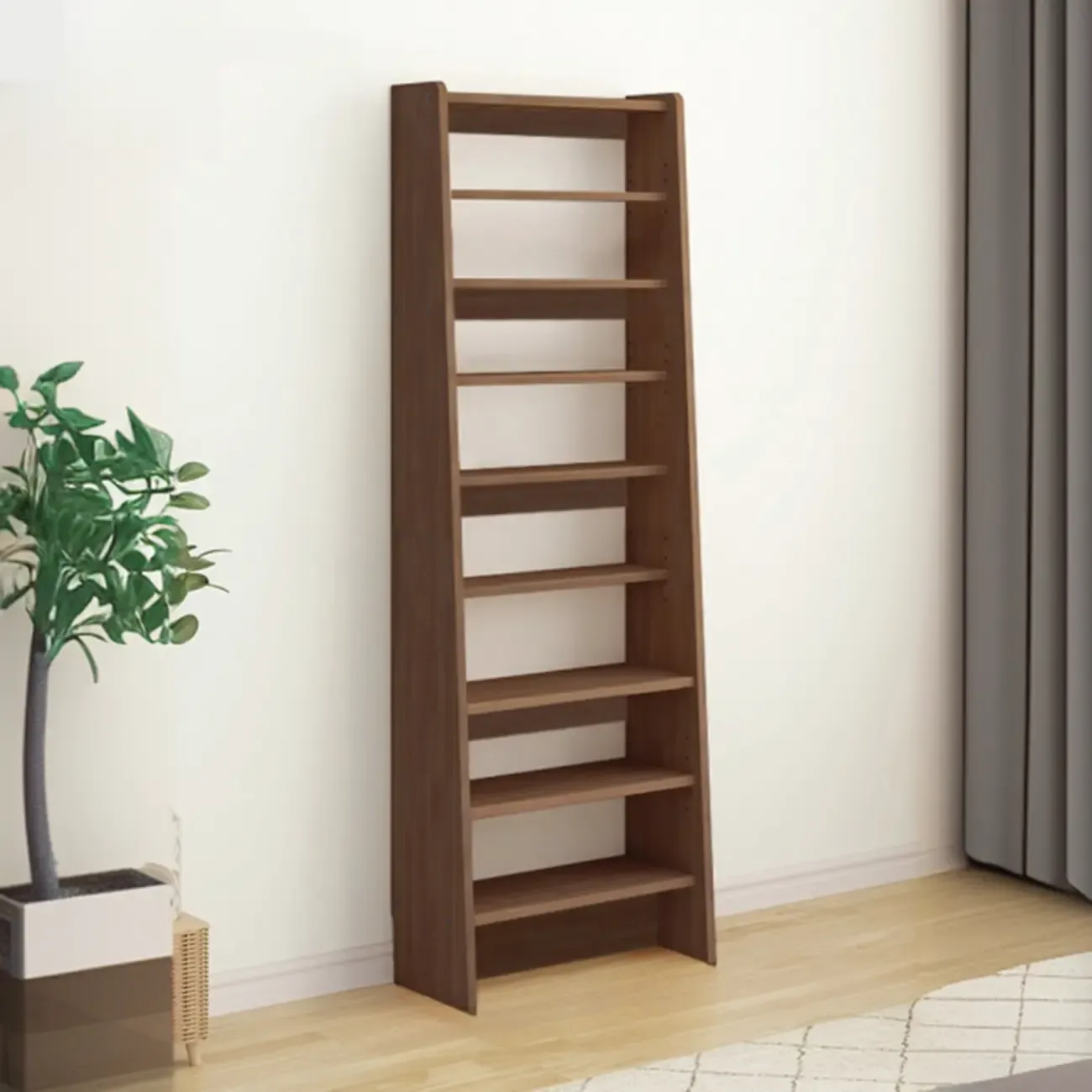 Walnut Wooden Ladder Shelf Unit 7-Tier