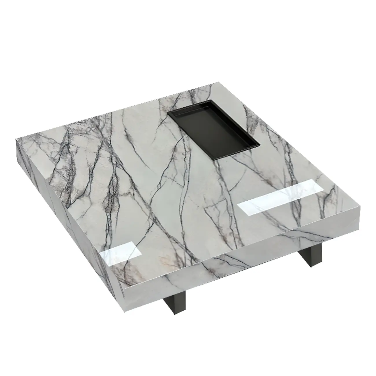 Modern Grey Square Coffee Table with Stainless Steel Base