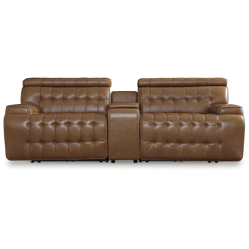 Chocolate Top-Grain Leather 3-Piece Power Reclining Sectional with Console & USB Charging - Fits 3 People