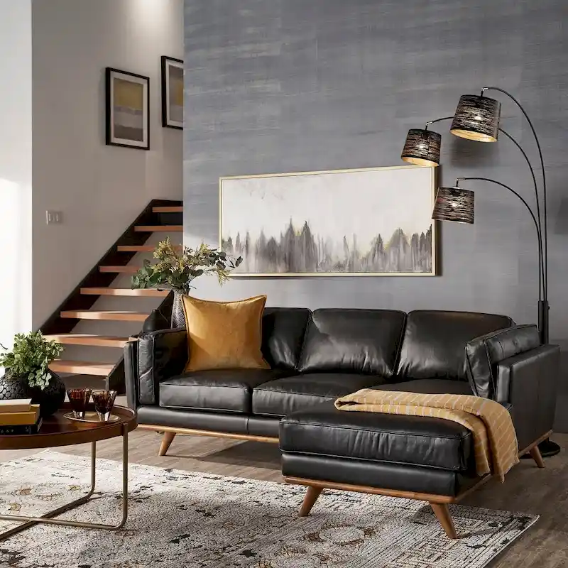 Gianella Black Oxford Leather Sectional Sofa by iNSPIRE Q Modern