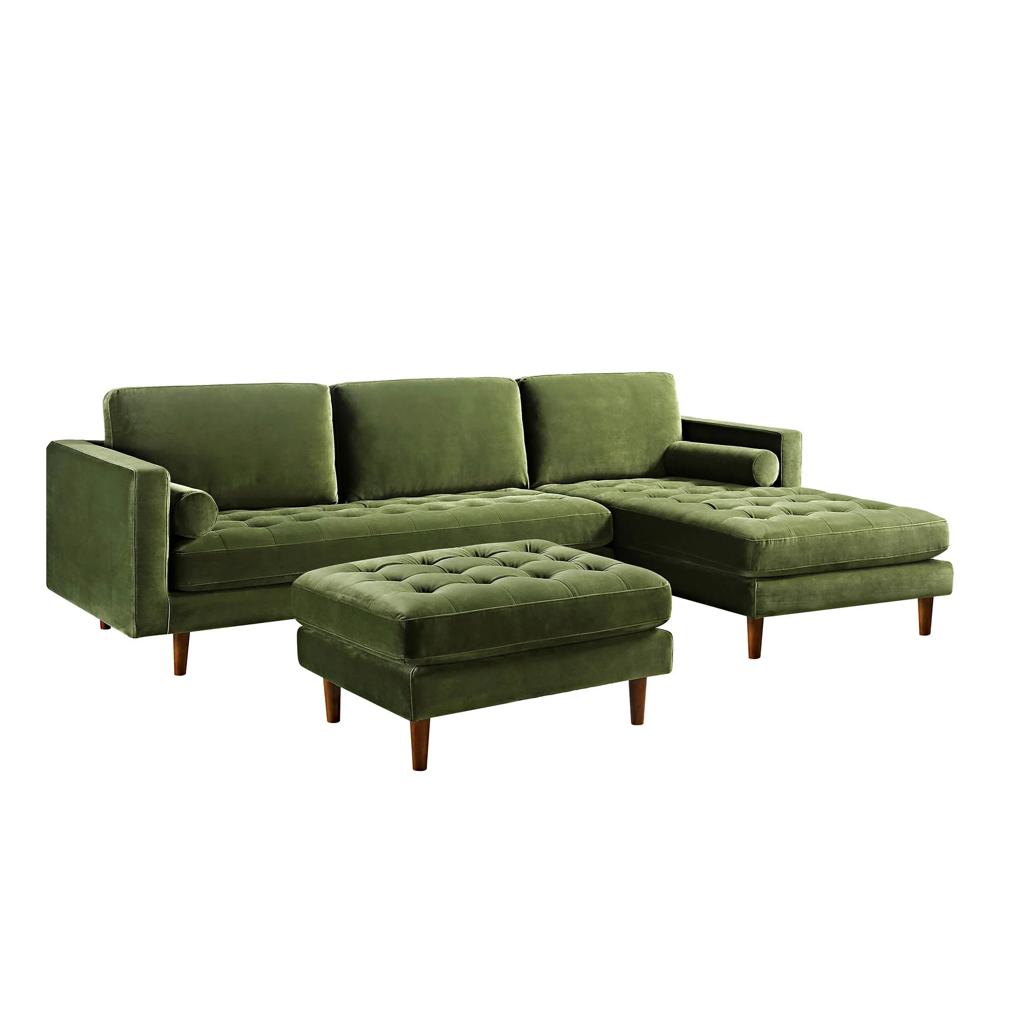 Moss Green Velvet Grand 4-Seater Chaise End Sofa, Right Hand Facing