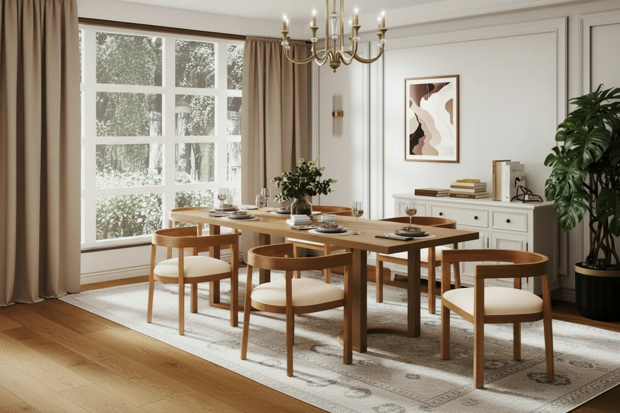 95-Inch Table and Upholstered Arm Chairs Dining Set