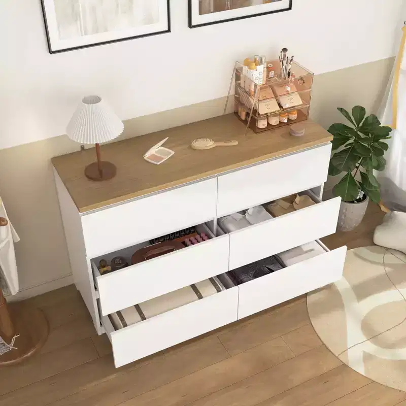 6 Drawers White Dresser for Bedroom, 47 Farmhouse Wood Dresser with Deep Drawer, TV Stand Storage Organizer Chest of Drawers for Living Room Hallway