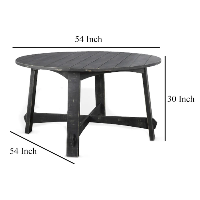 Rena Dining Table, 54 Inch Round Planked Black Smoke Mahogany Wood