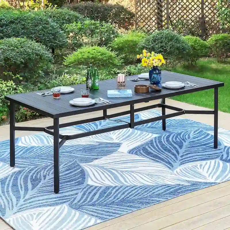 MAISON ARTS Extra Large Metal Patio Dining Table Steel Rectangular Outdoor Table for 8 Person