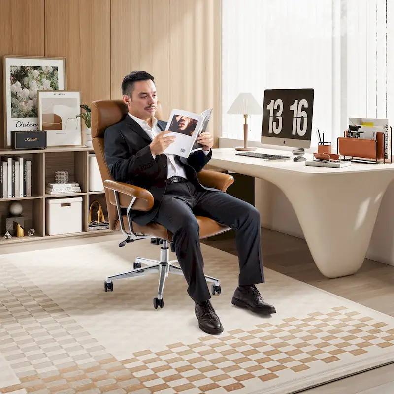 Ergonomic High-Back Office Chair with PU Leather, 360° Swivel, Height Adjustable, Tufted Design