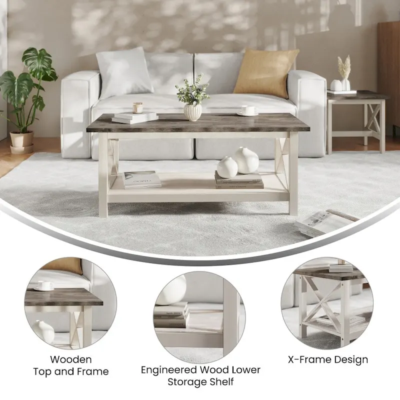 Solid Wood Traditional Farmhouse Coffee Table