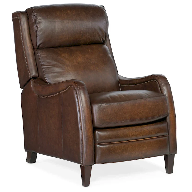 Walnut / Brown Leather Manual Pushback Recliner with Dark Wood Finish - Single Use