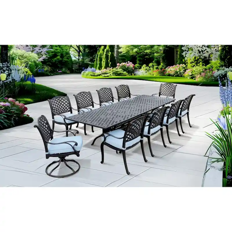 Nassau 11-Piece Patio Dining wtih 42 x 92 / 42 x 120 Rectangular Extension Dining Table