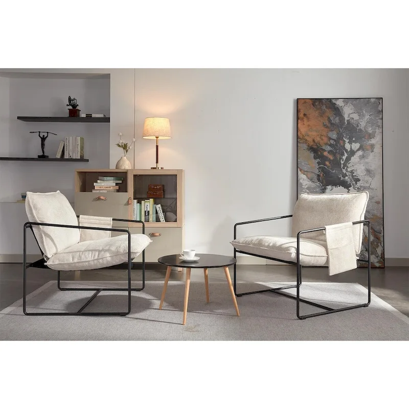 Ouyessir Set of 2 Modern Velvet Accent Chair Linen Sling ArmChair