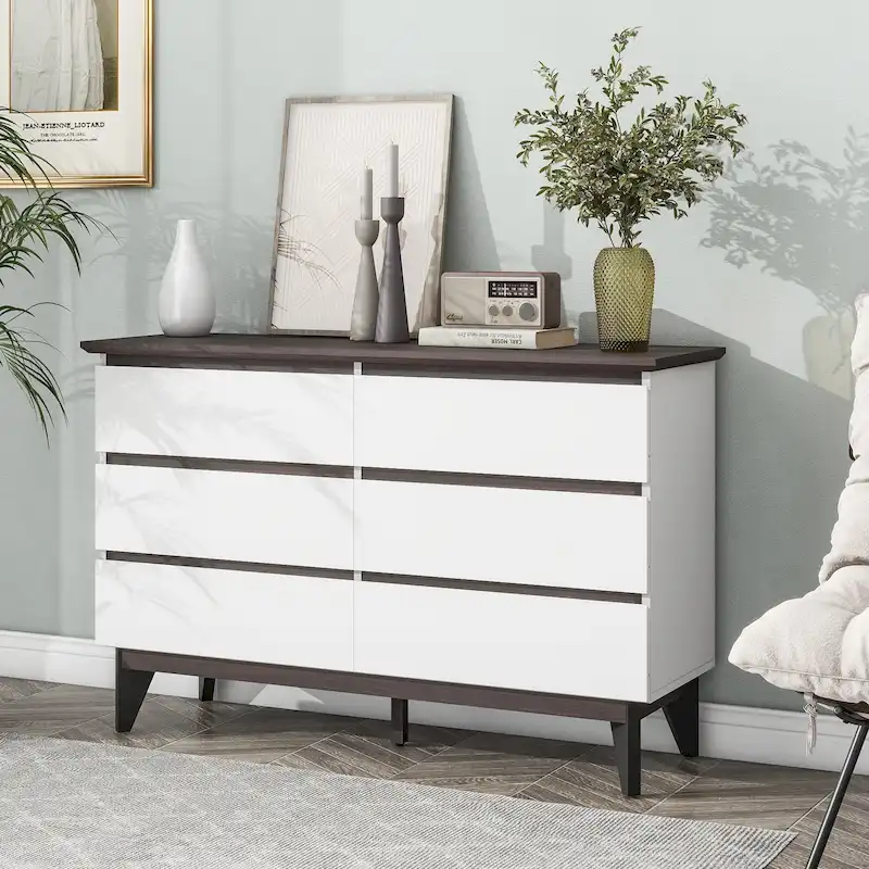 6-Drawer White Wood Dresser