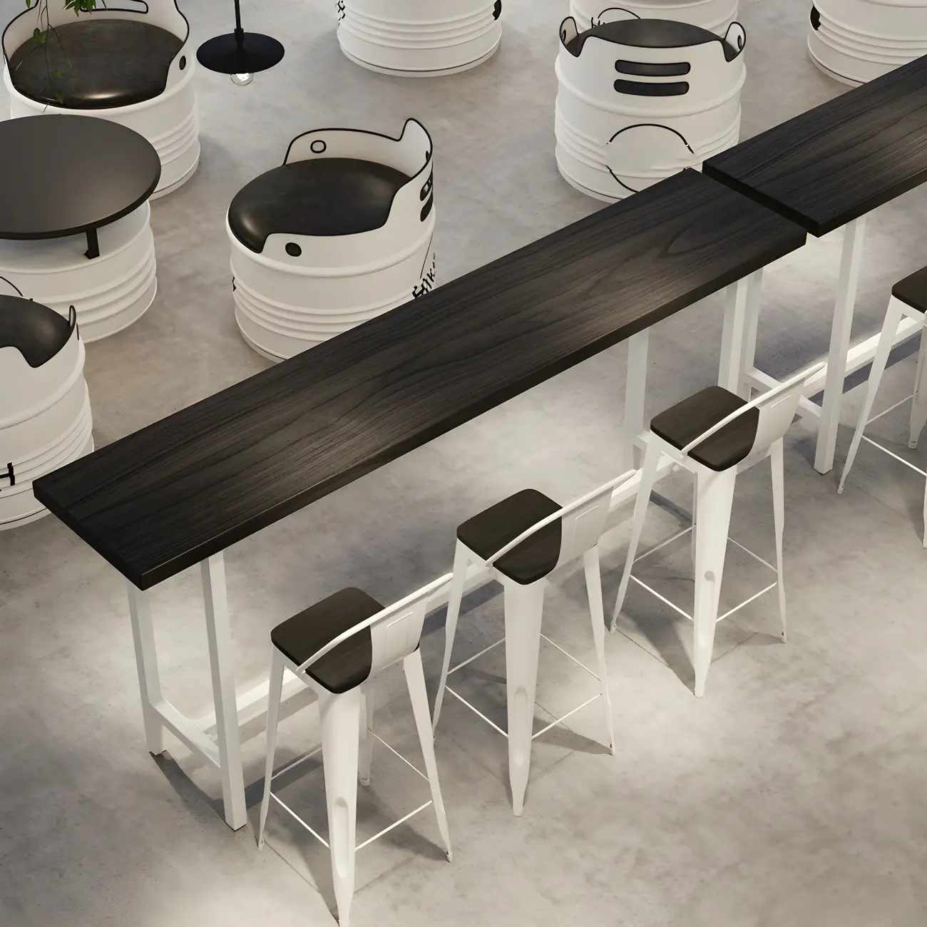 Industrial Black Wood Top Metal Trestle Base Bar Table