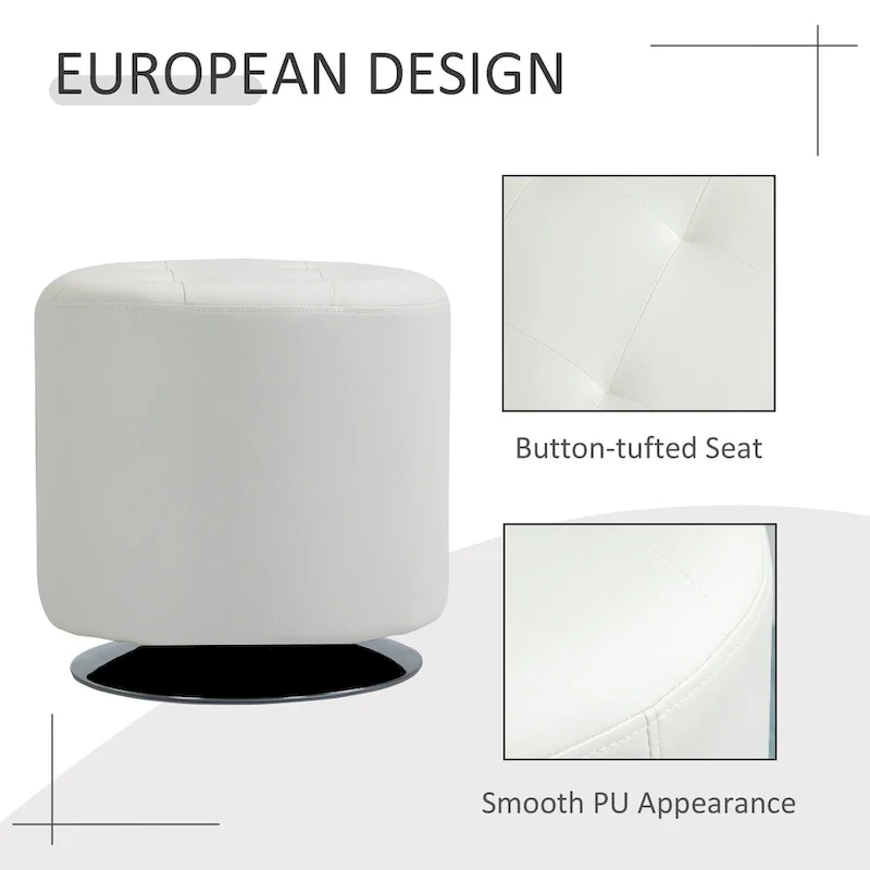 HOMCOM 360-deg Swivel Foot Stool Round PU Ottoman with Thick Sponge Padding and Solid Steel Base