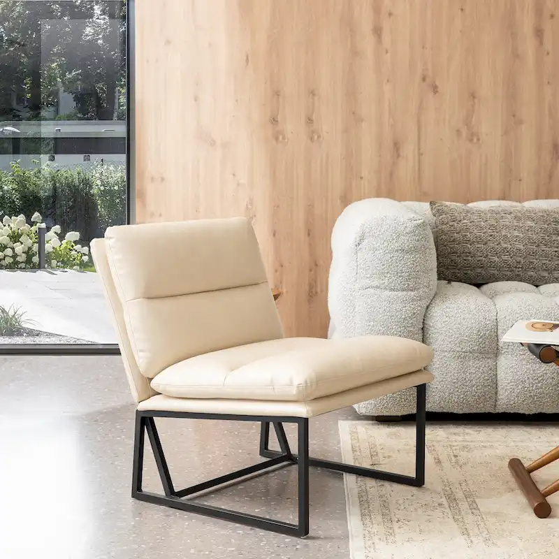 Glitzhome 30.25H Modern Soft PU Leather Armless Accent Chair