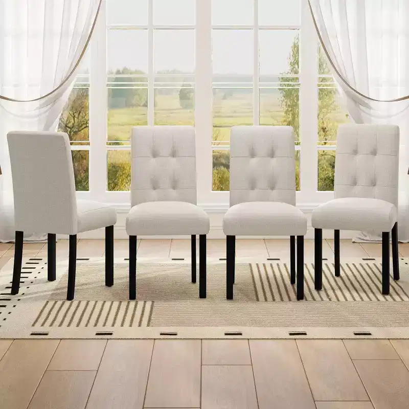 TUYOHW Modern Linen Tufted Upholstered Dining Chairs Set of 4,Accent Dining Room Chairs with Rubber Solid Wood Frame
