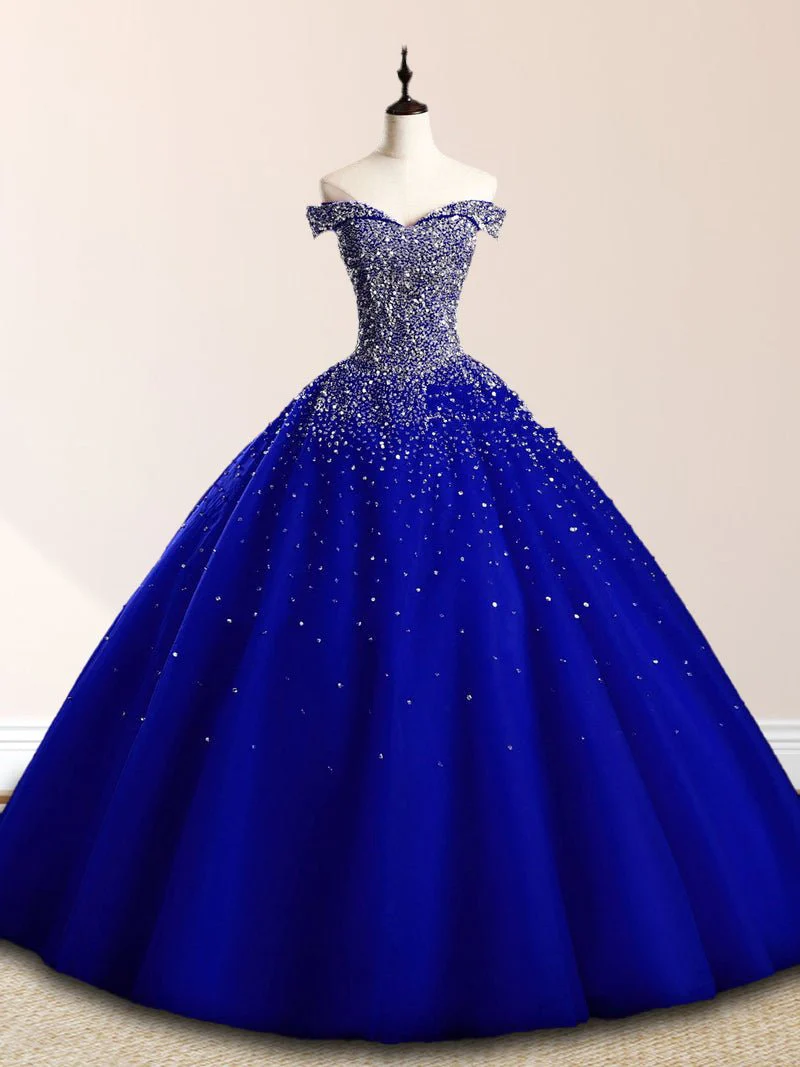 Emerald Green Off The Shoulder Tulle Quinceanera Dresses With Beadings