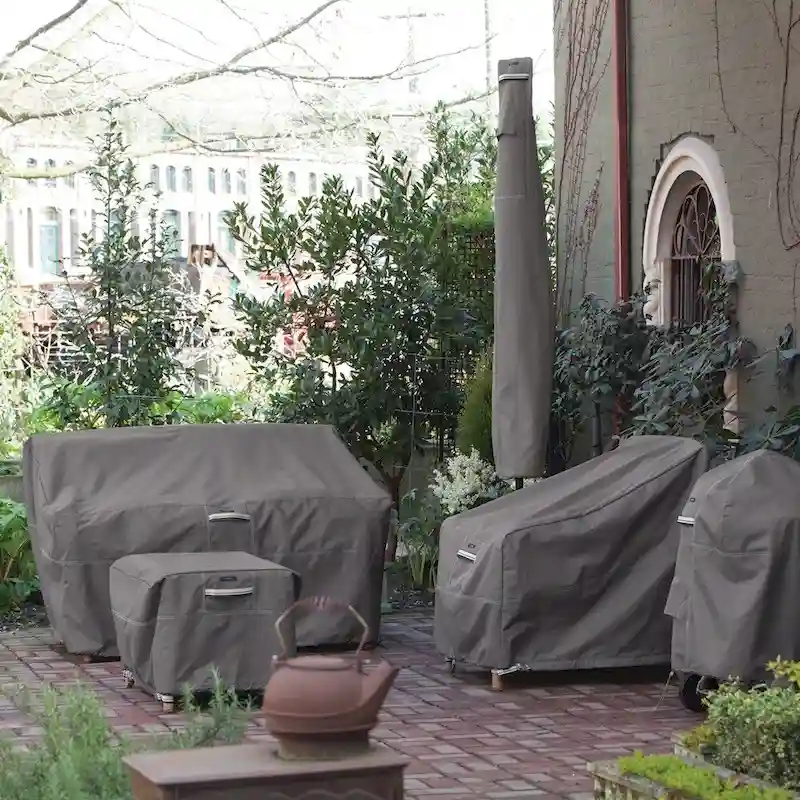 Classic Accessories Ravenna Water-Resistant 64 Inch BBQ Grill Cover and 38 Inch Patio Lounge Chair Cover Bundle