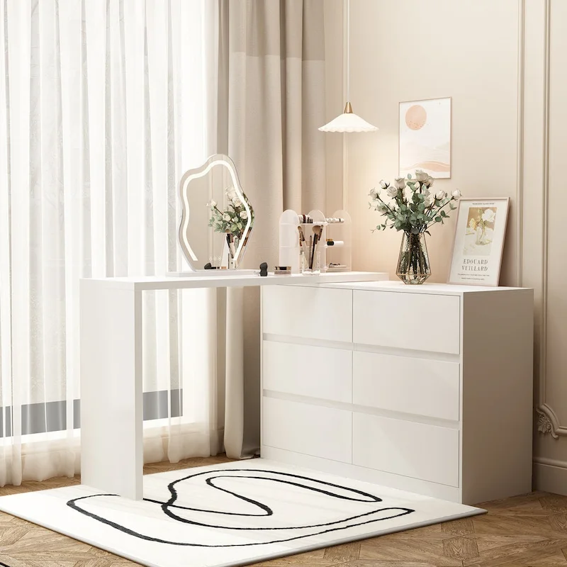 Rotating Makeup Vanity Desk with 6 Drawers