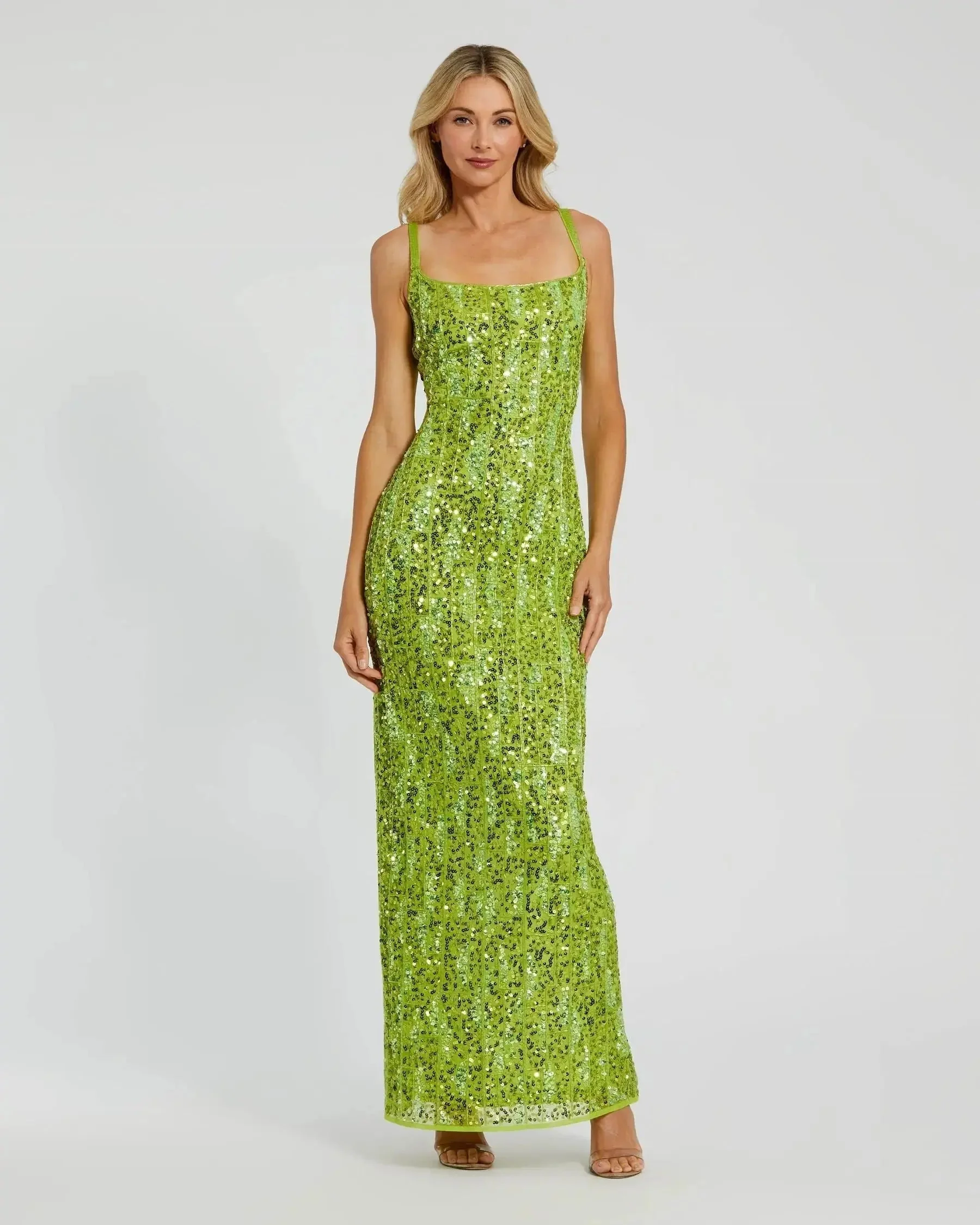 Green Embellished Square Neck Gown