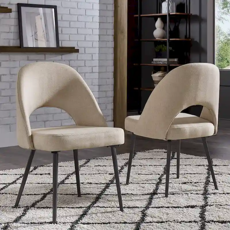 Upholstered Dining Chair with Half-Circle Cutout Back, Set of 2 — Fabric / PU Leather