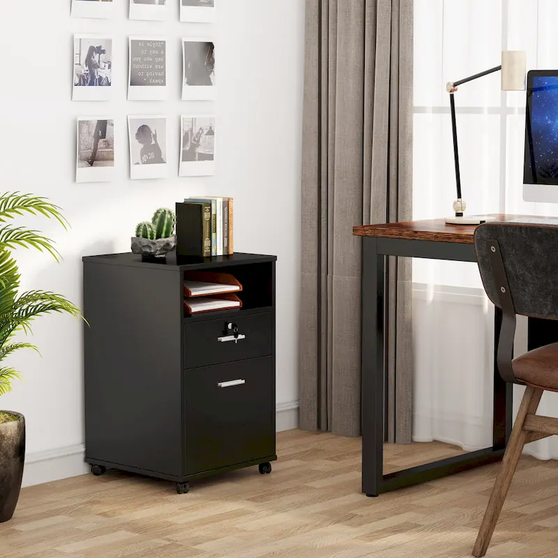 Mobile File Cabinet with 2 Drawer and Lock, Printer Stand with Rolling Wheels