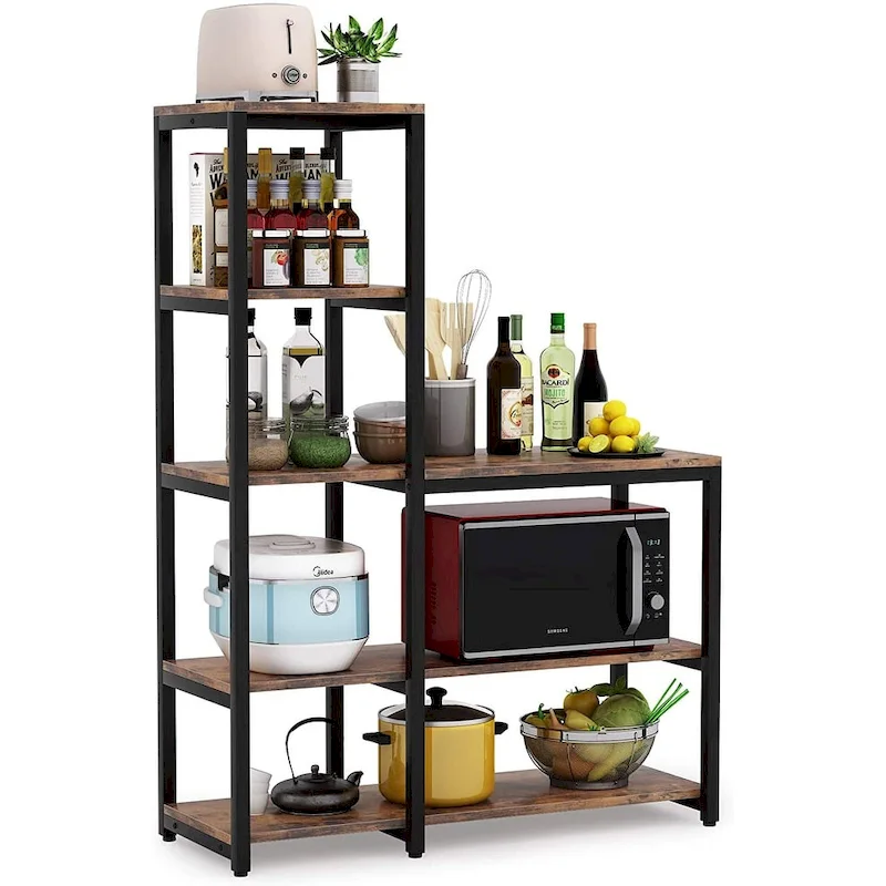 5-Tier L Shaped Kitchen Bakers Rack with Storage Shelf