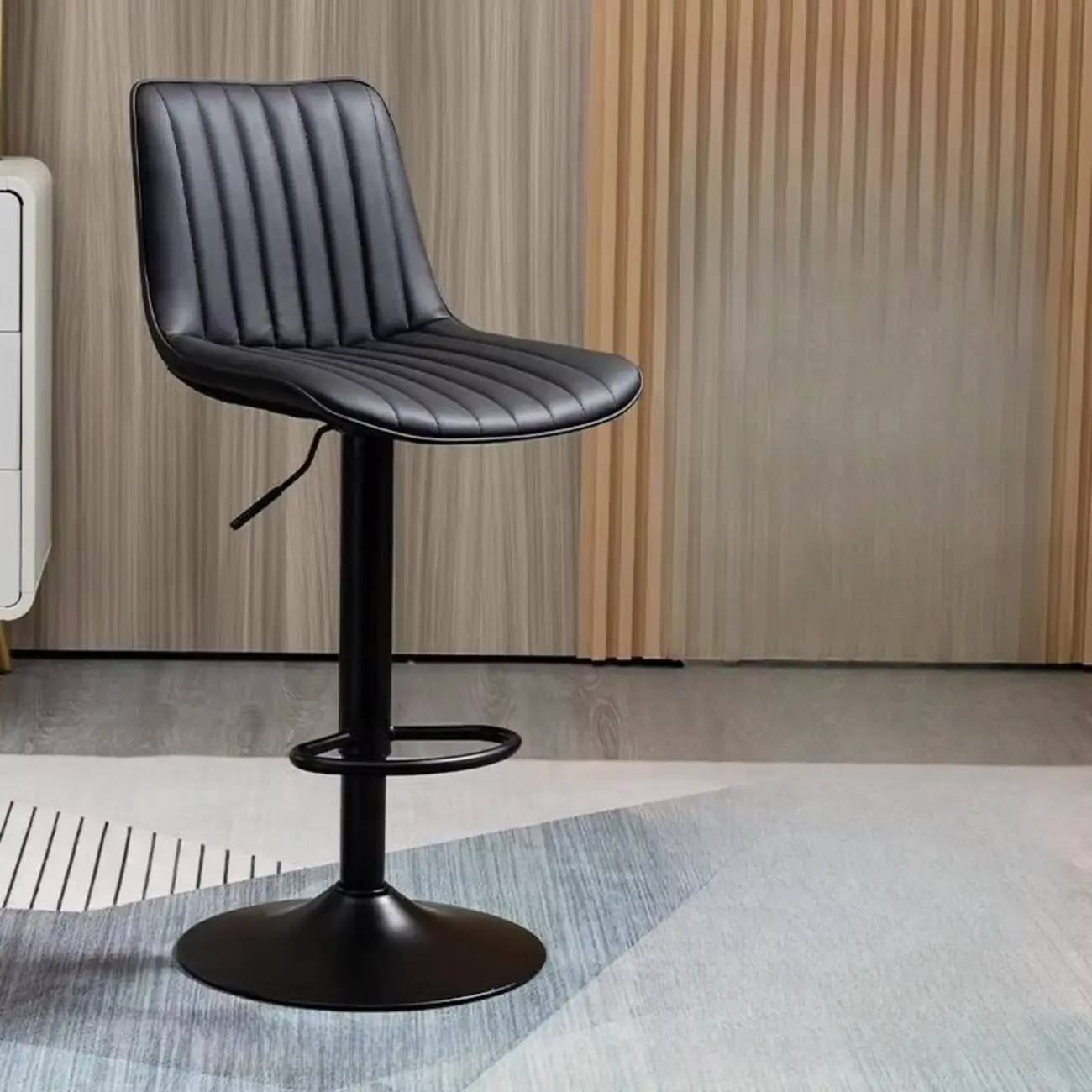 Modern Leather Upholstered Swivel Bar Stools Height Adjustable