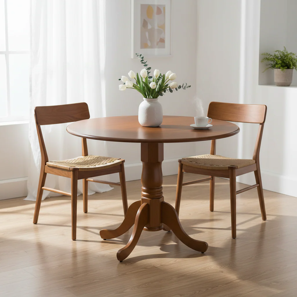 Round Dining Table with Drop Leaf and Pedestal Base - 42 Inch - Seats 4