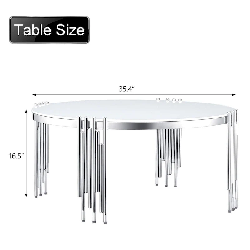 Round Tempered Glass Coffee Table with 3 Tiers 360 Degrees Rotating Top