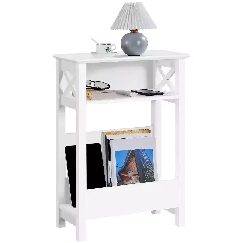 Yaheetech 3 Tier Narrow Side Table with Storage Shelf, White