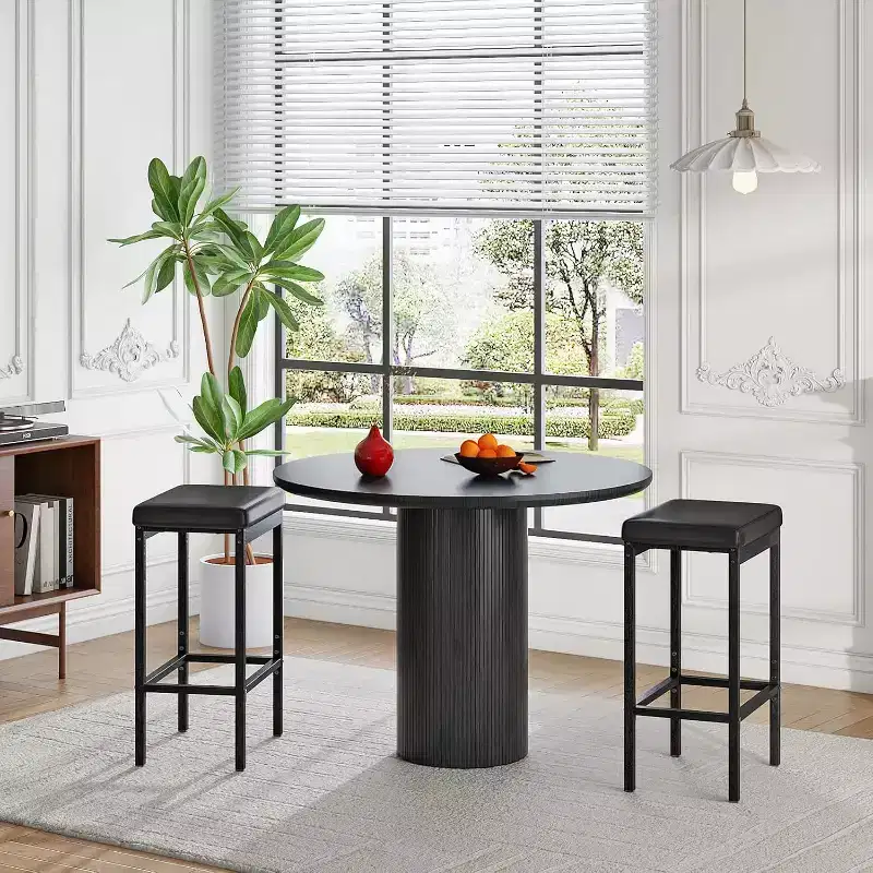 ACOINEL Bar Stools Set of 2, 24.8-Inch Breakfast Bar Chairs, Kitchen Stools with 2 Thick PU Upholstery, Black Bar Counter Stools