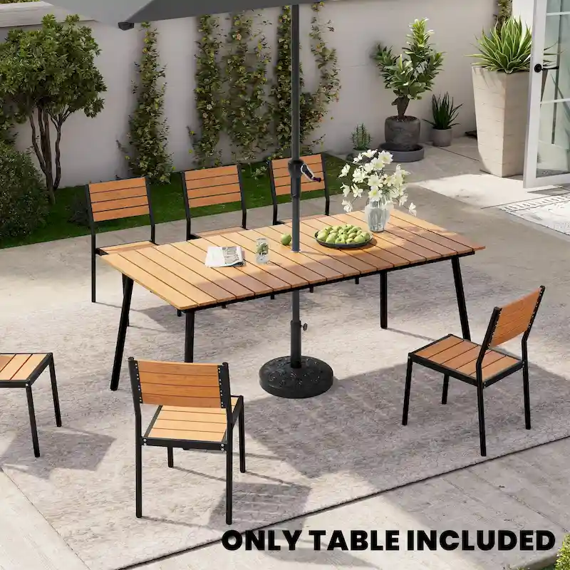 Outdoor Dining Furniture Rectangular Dining Table with Umbrella Hole