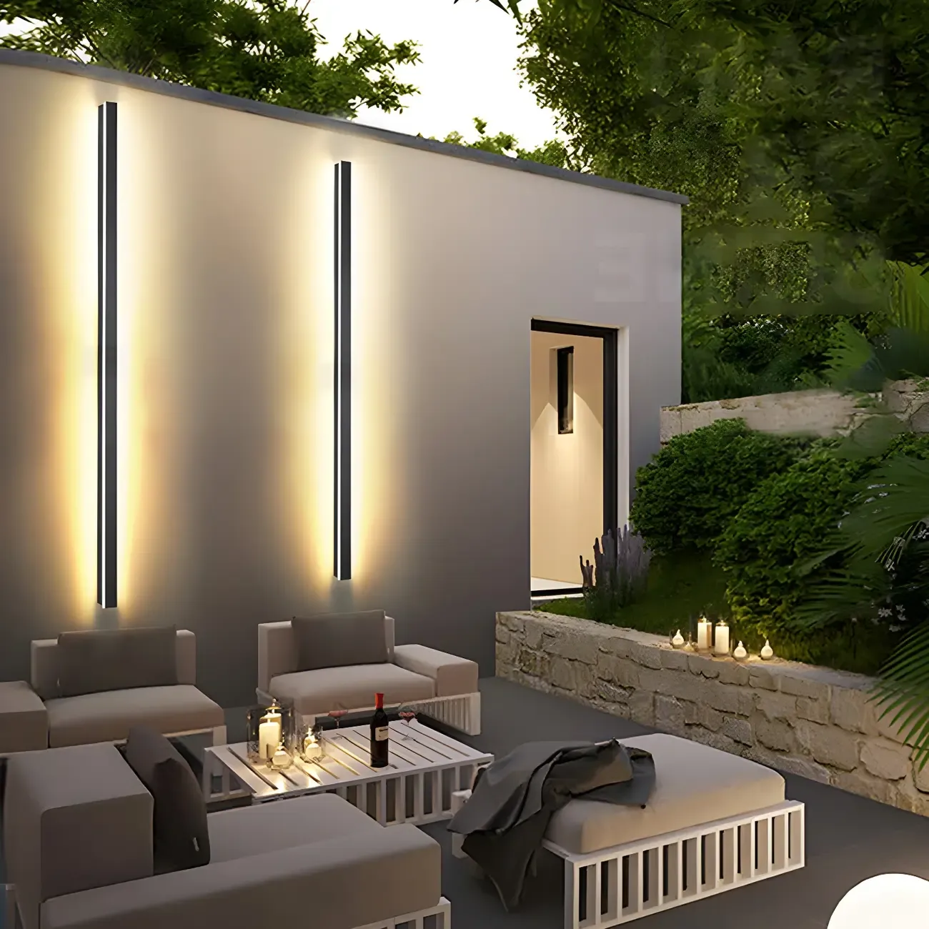 Modern Metal Black Linear Outdoor LED Wall Light Fixture