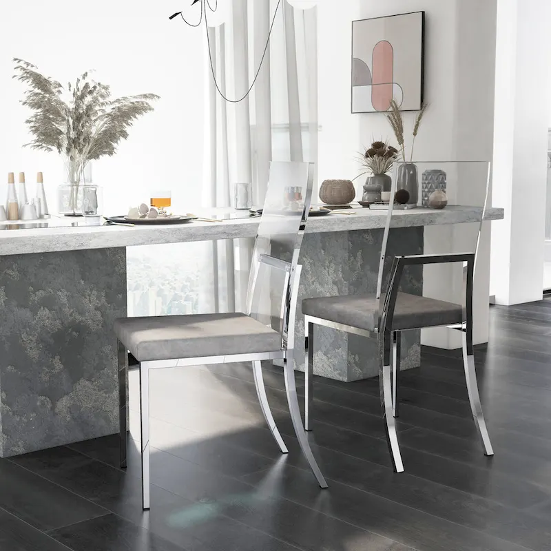Chrome & Grey Acrylic Back Dining Chair, Set of 2