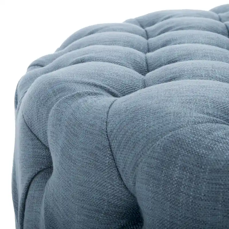 Round Button-Tufted Linen Ottoman – Mushroom / Grey / Antique Gold / Wheat / Bordeaux / Navy / Taupe, Single