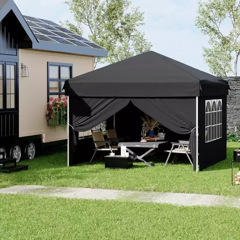 10x10 Pop Up Canopy Tent Black Heavy Duty Instant Outdoor Shelter Waterproof Oxford Cloth Easy Up Portable Gazebo Beach Sun Shade with Carry Bag