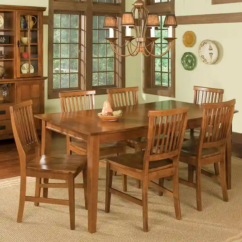 Arts & Crafts 7-piece Rectangular Dining Set with Extension Leaf by Homestyles